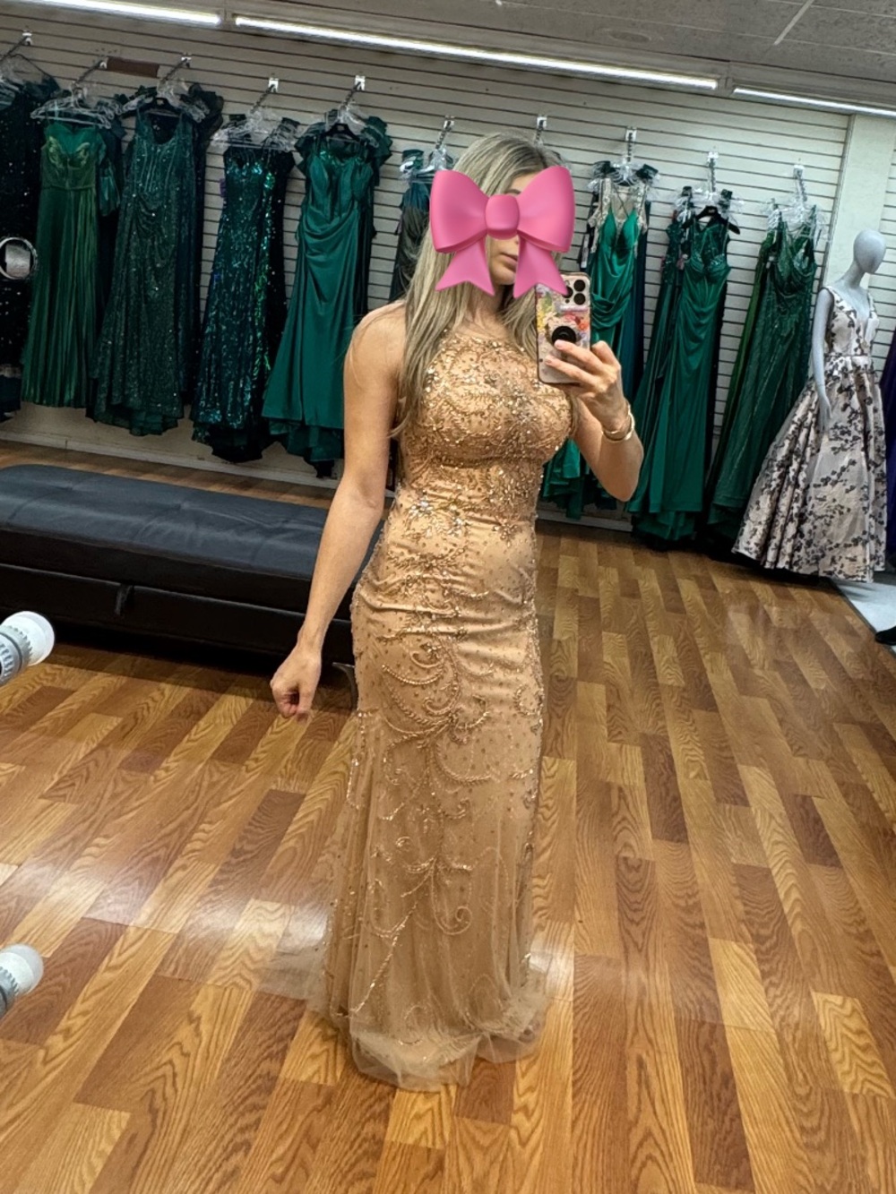 Elegant Beige Embellished Evening Gown